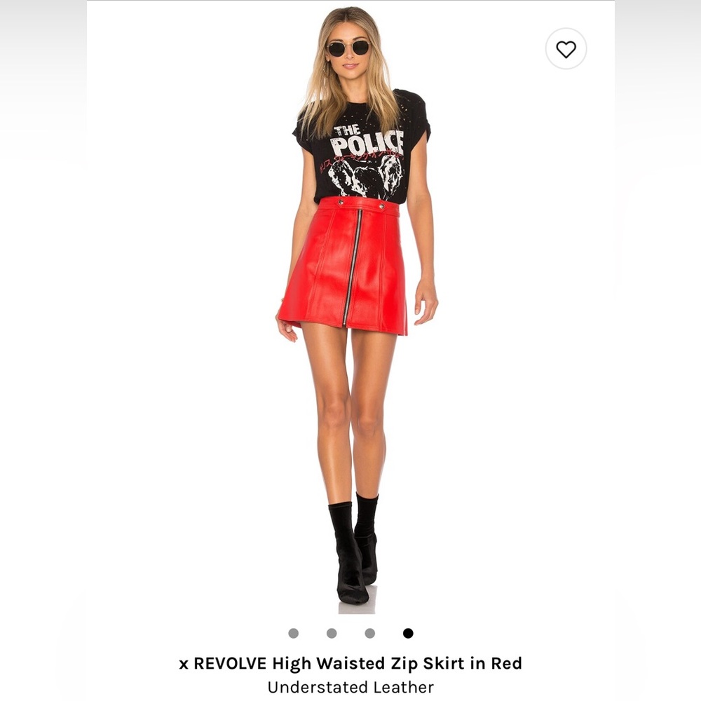 NWT, sold out, REVOLVE High Waisted Genuine Leather Zip Skirt in Red, size small